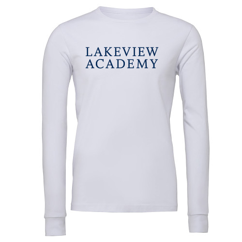  Bella + Canvas White Jersey Cotton Long Sleeve T Shirt - Lakeview Academy Stacked