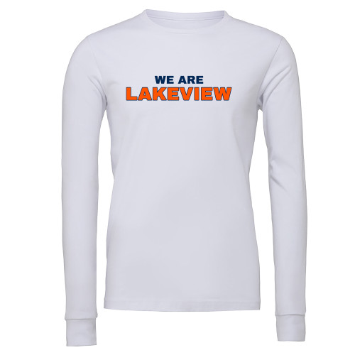  Bella + Canvas White Jersey Cotton Long Sleeve T Shirt - We Are Lakeview Stacked