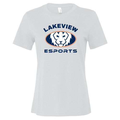  Bella + Canvas Womens White Relaxed Cotton T Shirt - Lakeview Esports w Oval Lion