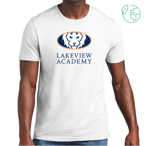  Allmade White Organic Cotton Tee - Lakeview Academy w Oval Lion Stacked