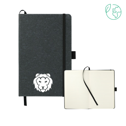  5.5 x 8.5 Black FSC Mix Recycled Leather Bound Journal - Lion