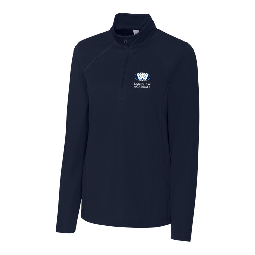  C&B Womens Dark Navy Clique Ice Pique Half Zip - Lakeview Academy w Oval Lion Stacked