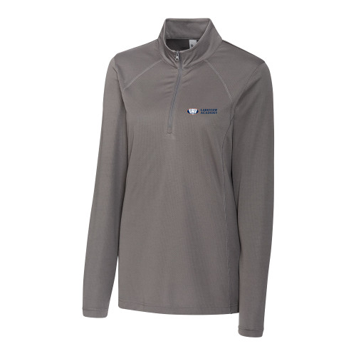  C&B Womens Titan Grey Clique Ice Pique Half Zip - Lakeview Academy w Oval Lion Horizontal