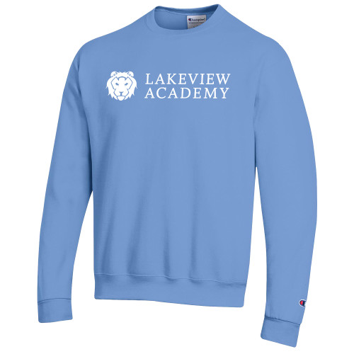  Champion Light Blue Fleece Crew - Lakeview Academy w Lion Horizontal