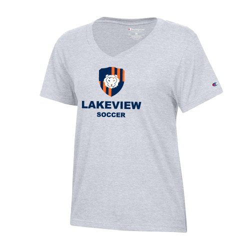  Champion Womens  Oxford Grey Core VNeck Tee - Lakeview Shield Soccer
