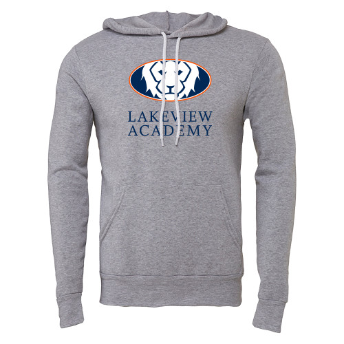  Bella + Canvas Heather Grey Fleece Hood - Lakeview Academy w Oval Lion Stacked