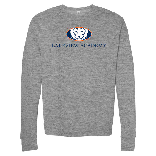  Bella + Canvas Heather Grey Fleece Crew - Lakeview Academy w Oval Lion Centered