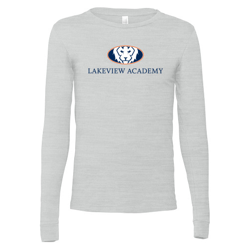  Bella + Canvas Ash Grey Jersey Cotton Long Sleeve T Shirt - Lakeview Academy w Oval Lion Centered