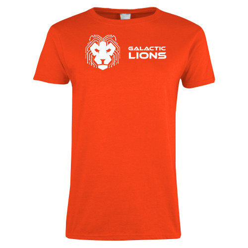  Womens Orange Short Sleeve Tee - LA Robotics - Galactic Lions Horizontal