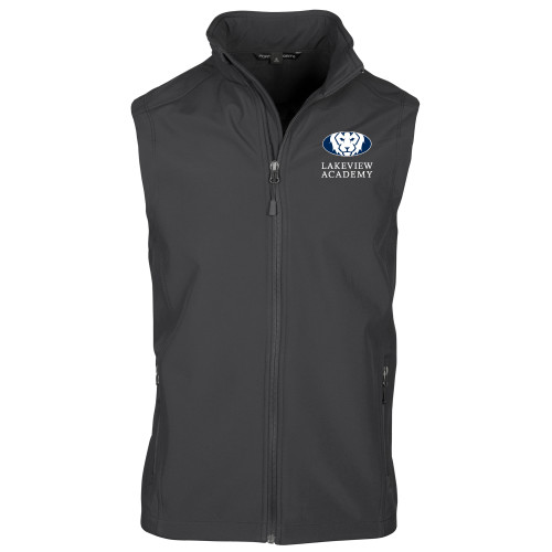 Charcoal Softshell Core Vest - Lakeview Academy w Oval Lion Stacked