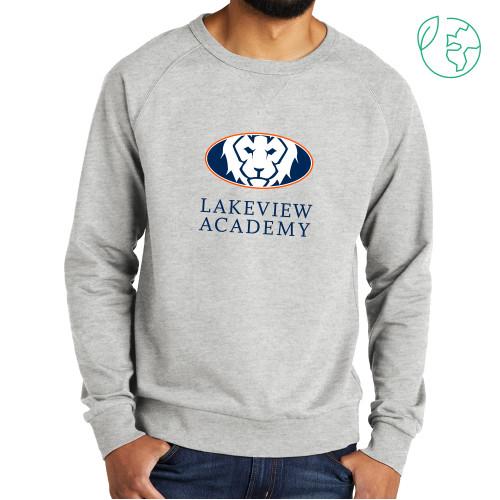  Allmade Light Grey Organic French Terry Crewneck Sweatshirt - Lakeview Academy w Oval Lion Stacked