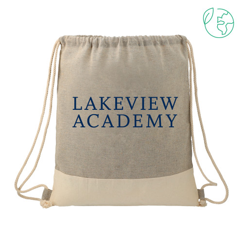  Split Recycled Cotton Grey/Natural Drawstring Bag - Lakeview Academy Stacked