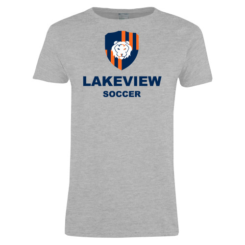  Womens Grey Short Sleeve Tee - Lakeview Shield Soccer