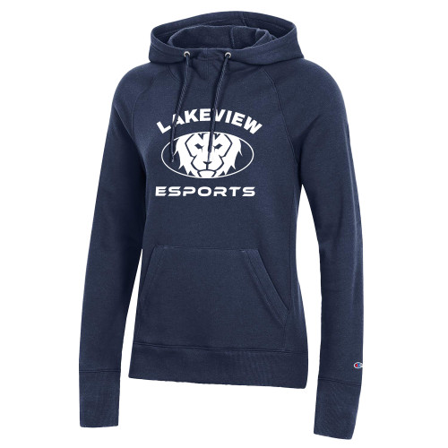  Champion Womens Navy Pull Over Hood - Lakeview Esports w Oval Lion