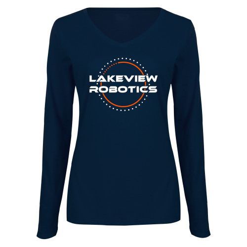  Womens Navy Long Sleeve V Neck Tee - Lakeview Robotics