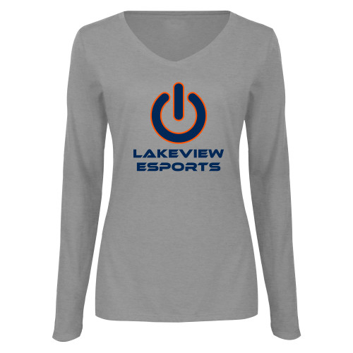 Main Image for  Womens Grey Long Sleeve V Neck Tee 