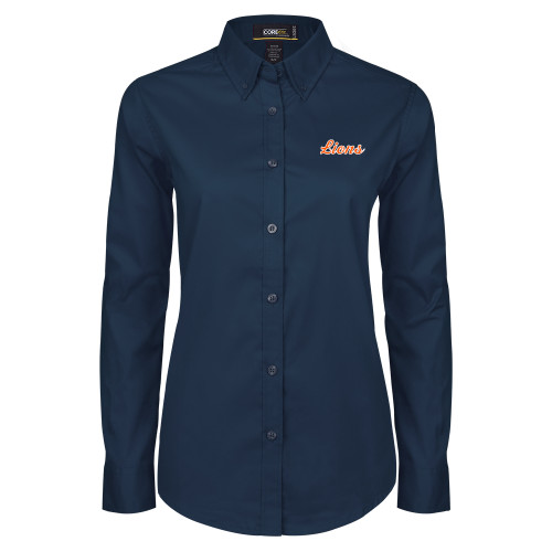  Womens Navy Twill Button Down Long Sleeve  - Lion