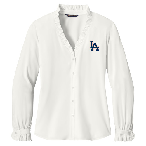  Brooks Brothers Womens Off White Long Sleeve Ruffle Collar Blouse - LA Monogram