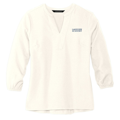  Mercer + Mettle Womens Ivory 3/4 Sleeve Crepe Blouse - Lakeview Academy Stacked