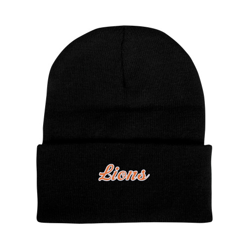  Black Knit Beanie w/Cuff - Lion