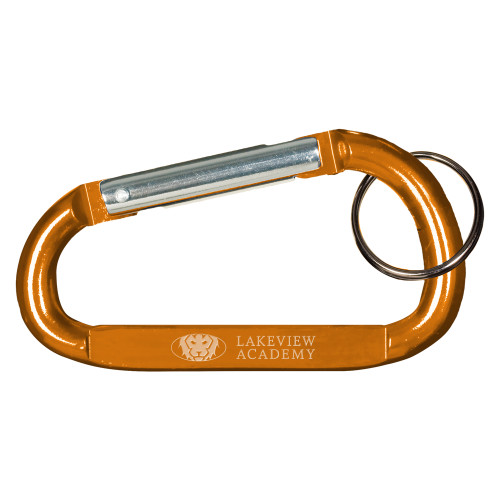  Orange Carabiner with Split Ring - Lakeview Academy w Oval Lion Horizontal Engraved