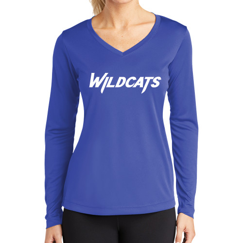  Womens Royal Performance Long Sleeve V Neck Shirt - Wildcats