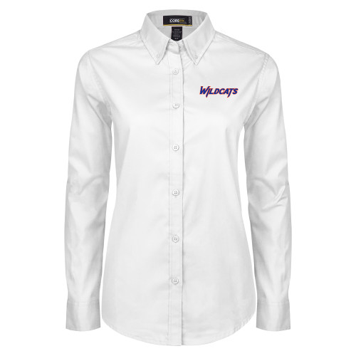  Womens White Twill Button Down Long Sleeve - Wildcats