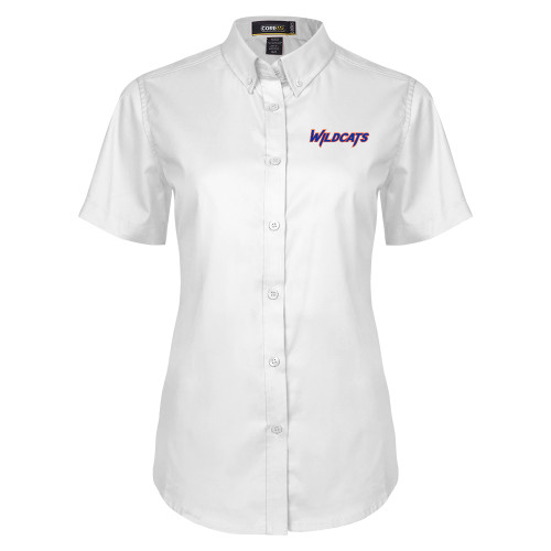  Womens White Twill Button Up Short Sleeve - Wildcats