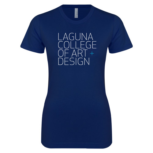  Next Level Womens Navy Boyfriend Tee - Wordmark Stacked