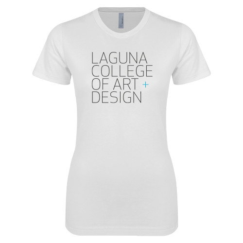  Next Level Womens White Boyfriend Tee - Wordmark Stacked
