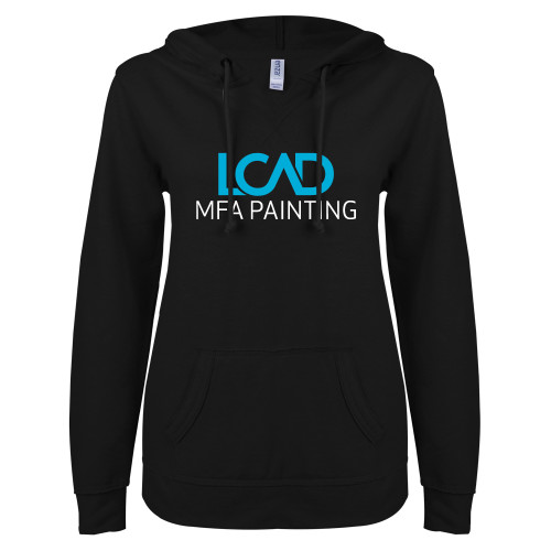  ENZA Womens Black V Notch Raw Edge Fleece Hoodie - MFA Painting