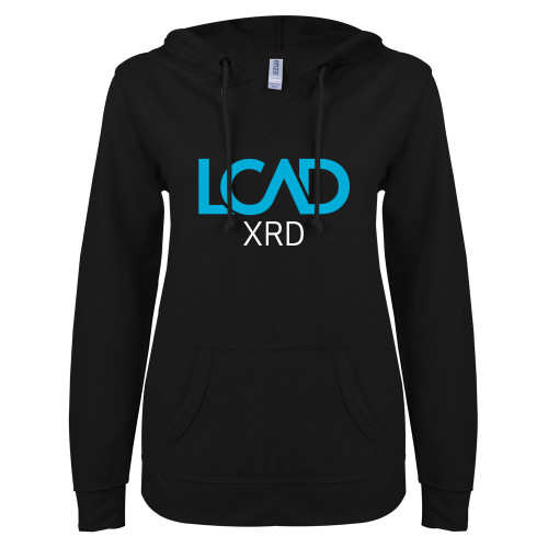  ENZA Womens Black V Notch Raw Edge Fleece Hoodie - XRD