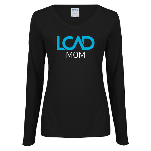  Womens Black Long Sleeve V Neck Tee  - Mom