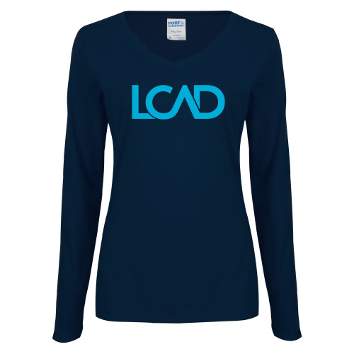  Womens Navy Long Sleeve V Neck Tee - Primary Mark