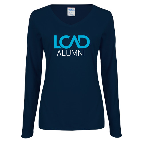  Womens Navy Long Sleeve V Neck Tee - Alumni