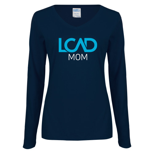  Womens Navy Long Sleeve V Neck Tee - Mom
