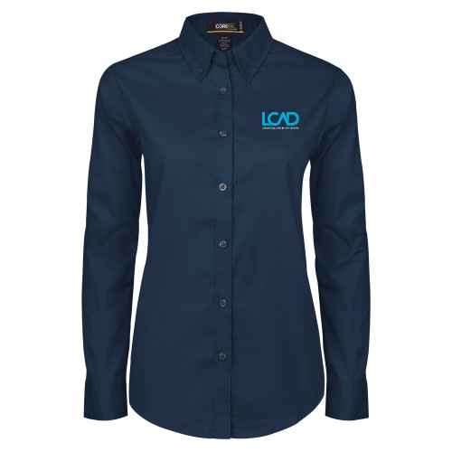  Womens Navy Twill Button Down Long Sleeve  - Full Mark