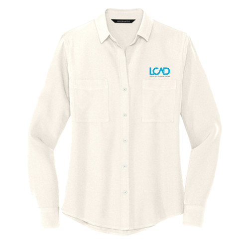  Mercer + Mettle Womens Ivory Crepe Long Sleeve Camp Blouse - Full Mark