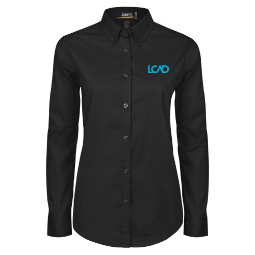  Womens Black Twill Button Down Long Sleeve  - Primary Mark