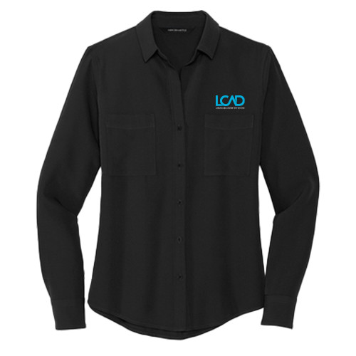  Mercer + Mettle Womens Black Crepe Long Sleeve Camp Blouse - Full Mark