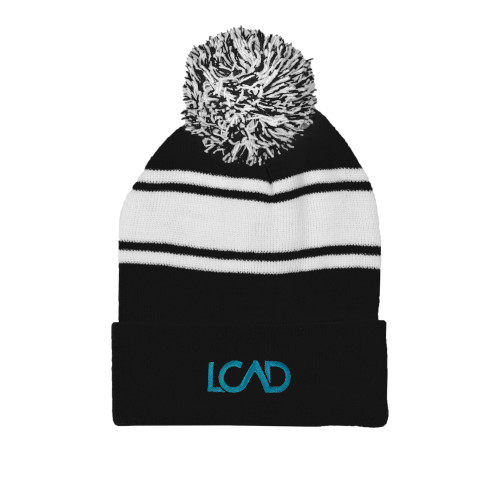  Black/White Two Tone Knit Pom Beanie w/Cuff - Primary Mark
