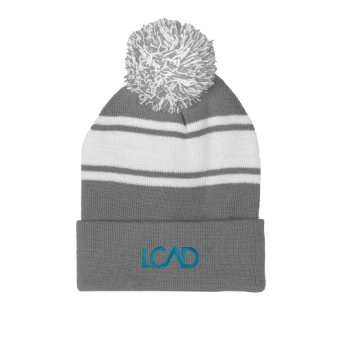  Grey/White Two Tone Knit Pom Beanie w/Cuff - Primary Mark