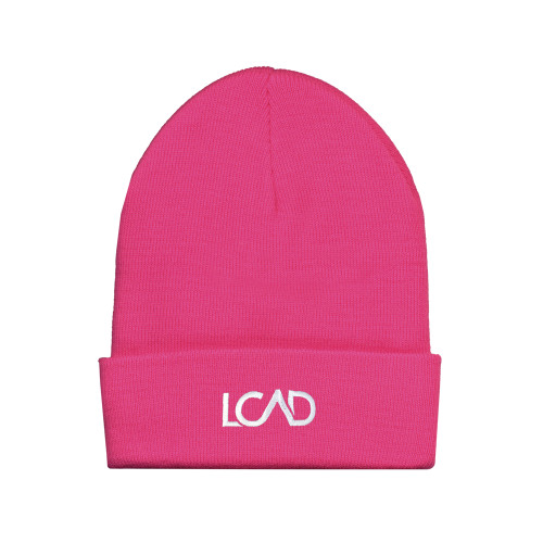  Fleece Lined Neon Pink Knit Beanie - Primary Mark