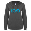 Thumbnail image for  ENZA Womens Dark Heather V Notch Raw Edge Fleece Hoodie