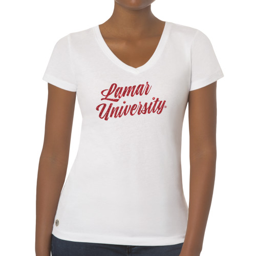 Lamar Fall Rush Ladies White V Neck Tee