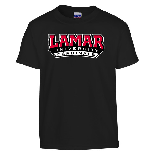  Youth Black T Shirt - Lamar University Cardinal Stacked