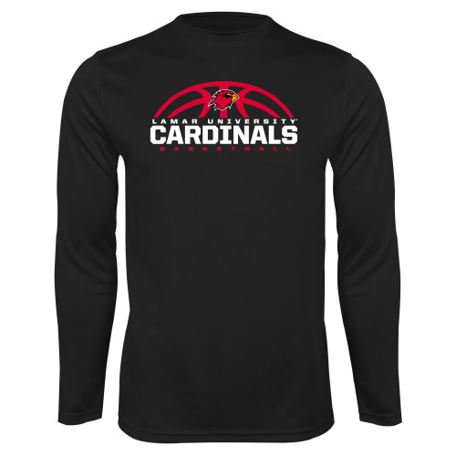  Black Performance Long Sleeve Shirt - Half Ball Basketball Design