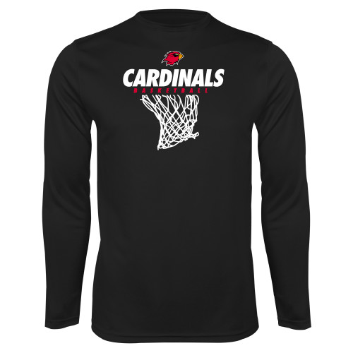  Black Performance Long Sleeve Shirt - Basketball Net Design