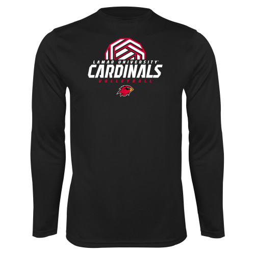  Black Performance Long Sleeve Shirt - Geometric Volleyball Design