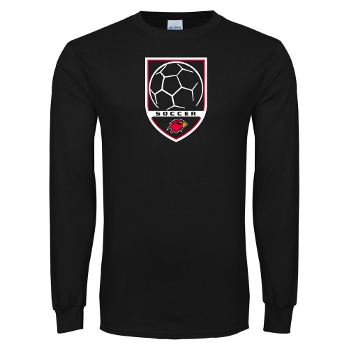  Black Long Sleeve T Shirt - Soccer Shield Design